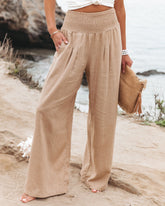 PREORDER - Weston Linen Blend Pocketed Smocked Pants - Camel Oshnow