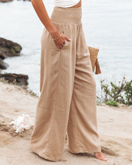PREORDER - Weston Linen Blend Pocketed Smocked Pants - Camel Oshnow