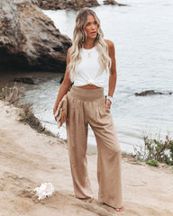 PREORDER - Weston Linen Blend Pocketed Smocked Pants - Camel Oshnow