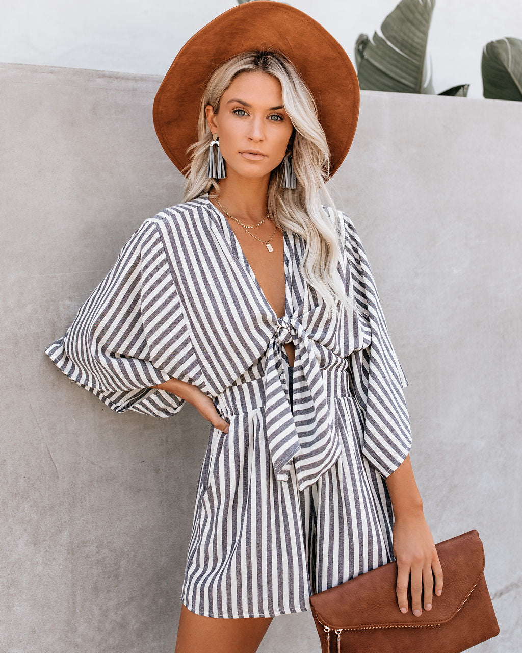 PREORDER - Wind In My Sails Cotton Pocketed Tie Romper Oshnow