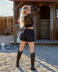 Pacifico Sheer Crochet Crop Top - Black Oshnow