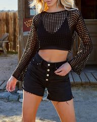 Pacifico Sheer Crochet Crop Top - Black Oshnow