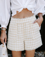 Paige Tweed Pocketed Shorts - Yellow/White Oshnow