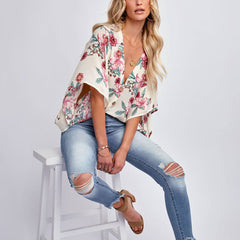 Palm Desert Floral Drape Bodysuit - Ivory Oshnow