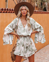 Palm Tree Escapades Kimono Romper Oshnow