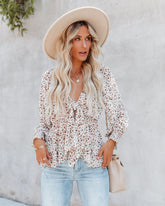 Palm Wells Floral Tie Front Peplum Blouse Oshnow