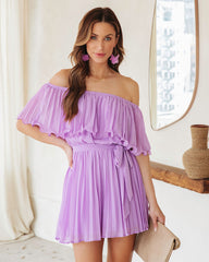 Paola Pleated Off The Shoulder Romper - Lilac Oshnow