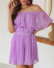 Paola Pleated Off The Shoulder Romper - Lilac Oshnow