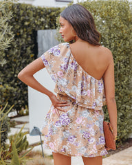 Parisienne Dreams Floral One Shoulder Ruffle Romper Oshnow