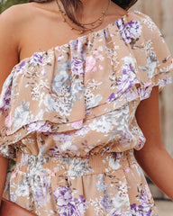 Parisienne Dreams Floral One Shoulder Ruffle Romper Oshnow