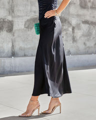 Parker Satin Midi Skirt - Black  - SALE Oshnow
