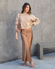 Parker Satin Midi Skirt - Caramel Oshnow