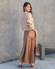 Parker Satin Midi Skirt - Caramel Oshnow