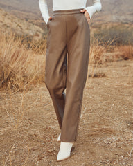 Parkhaven Pocketed High Rise Faux Leather Pants - Brown Oshnow