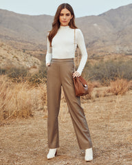 Parkhaven Pocketed High Rise Faux Leather Pants - Brown Oshnow