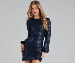 Party Sequin Balloon Sleeve Mini Dress Oshnow