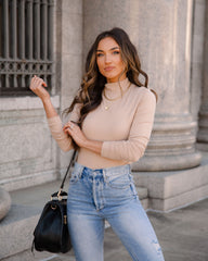 Past Or Present Turtleneck Knit Top - Beige Oshnow