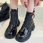 Patent Leather Multi Buckle Straps Combat Boots Oshnow