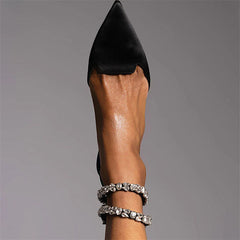 Patent Leather Pointed Toe Adjustable Ankle Strap Flats Oshnow