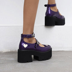 Patent Pink Heart Double Buckle Platform Mary Jane Shoes Oshnow