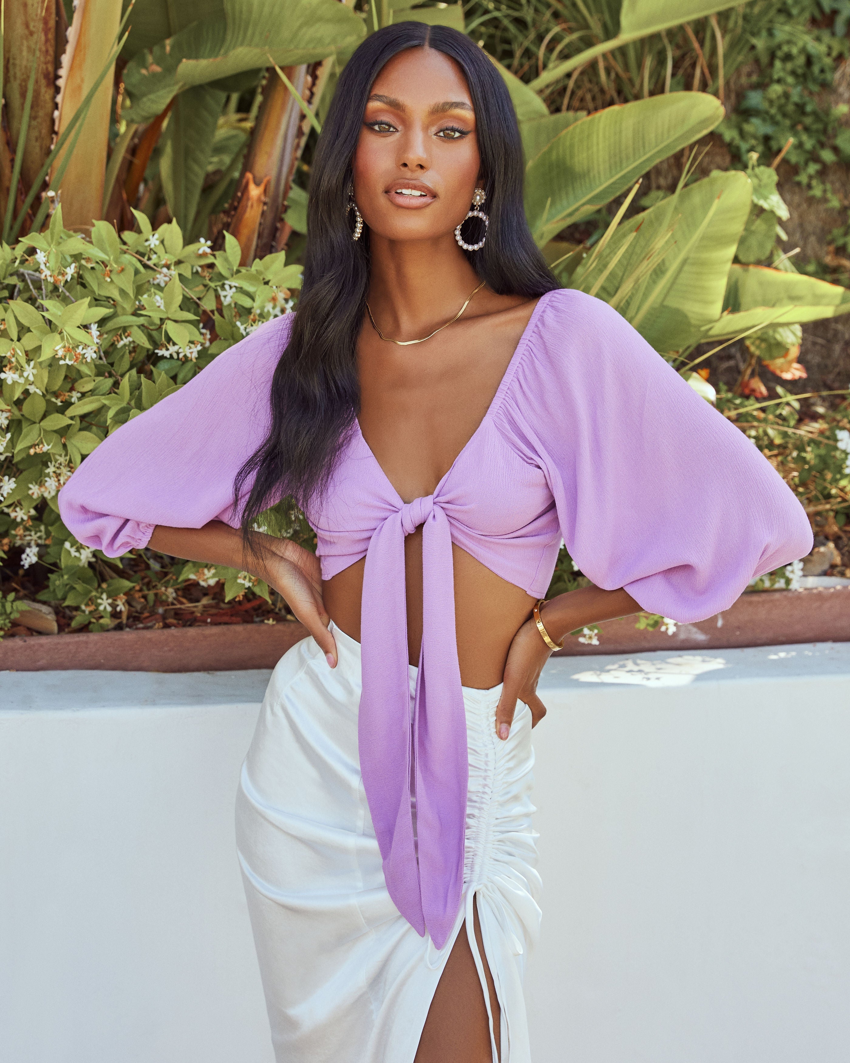 Pattaya Tie Front Crop Top - Orchid Oshnow