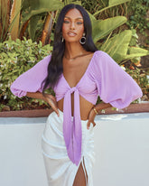 Pattaya Tie Front Crop Top - Orchid Oshnow