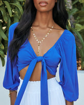 Pattaya Tie Front Crop Top - Royal Blue Oshnow