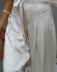 Paula Satin High Waisted Front Tie Pants - Champagne Oshnow