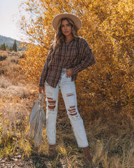 Pauline Cotton Plaid Button Down Top Oshnow