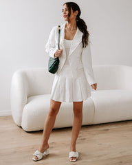 Peace Of Mind Pleated Embossed Mini Skirt - White - SALE Oshnow