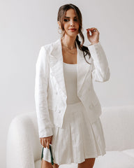 Peace Of Mind Pleated Embossed Mini Skirt - White - SALE Oshnow