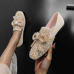 Pearl Bownot Soft Slip-On Flats Oshnow