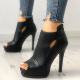 Peep Toe Cutout Thin Heels Sandals Oshnow