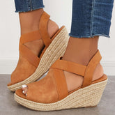 Peep Toe Platform Espadrille Wedges Ankle Strap Sandals Oshnow