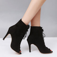 Peep Toe Stiletto High Heel Ankle Boots Lace Up Booties Oshnow