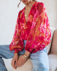 Penelope Printed Balloon Sleeve Bodysuit Oshnow