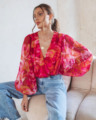 Penelope Printed Balloon Sleeve Bodysuit Oshnow