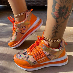 Personalized Graffiti Stitching Orange Sneakers Oshnow