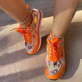 Personalized Graffiti Stitching Orange Sneakers Oshnow