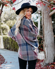 Pima Relaxed Houndstooth Button Down Top - Burgundy Oshnow