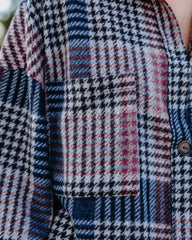 Pima Relaxed Houndstooth Button Down Top - Burgundy Oshnow