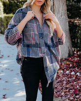 Pima Relaxed Houndstooth Button Down Top - Burgundy Oshnow