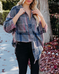 Pima Relaxed Houndstooth Button Down Top - Burgundy Oshnow