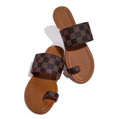 Plaid Toe Loop Slip-On Open Rounded Toe Slippers Oshnow