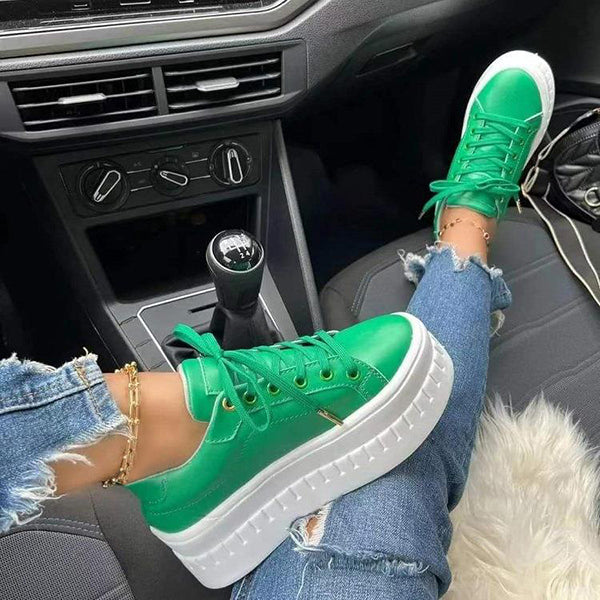 Platform Artificial Pu Lace-Up Casual Shoes Oshnow