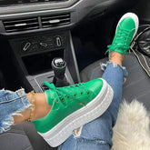 Platform Artificial Pu Lace-Up Casual Shoes Oshnow