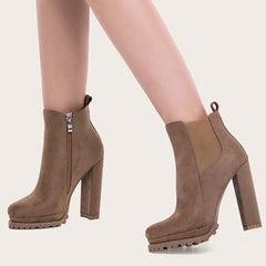 Platform Chelsea Ankle Boots Side Zipper Chunky High Heel Booties Oshnow