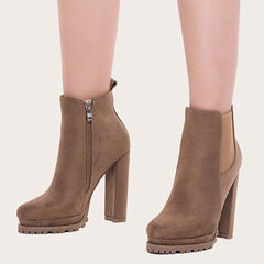 Platform Chelsea Ankle Boots Side Zipper Chunky High Heel Booties Oshnow