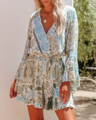 Playful Palms Flutter Sleeve Pocketed Romper Oshnow