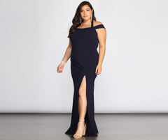 Plus Adelina Formal Halter Crepe Dress Oshnow